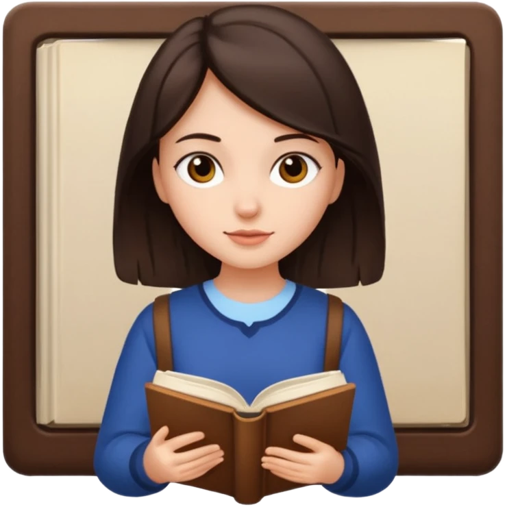 a girl with shite skin and dark brown hair studying emoji