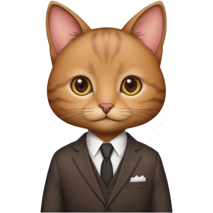 a brown and small cat and wear the suit and it is very cute emoji