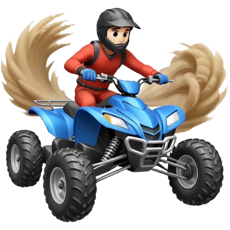man riding an ATV, dynamic action pose, off-road vehicle, dust trail, 3D cartoon, mobile game icon style, clean background, no text, no watermark

 emoji