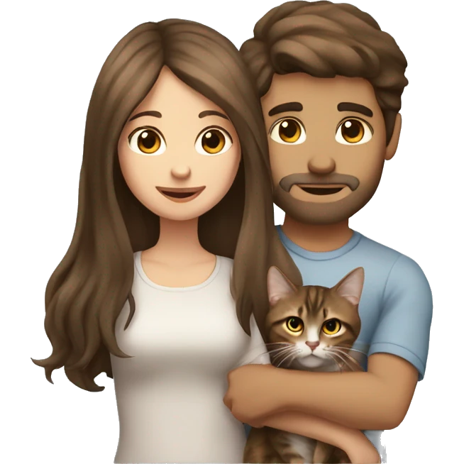 Long Brown hair girl and brown hair man holding tabby cat long hair  emoji