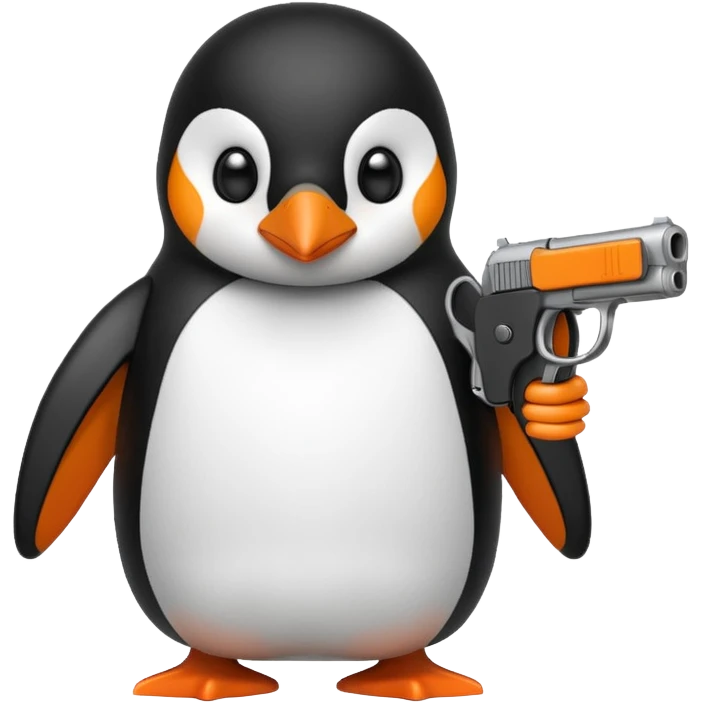 A penguin with a gun in the style of iPhone emoji emoji