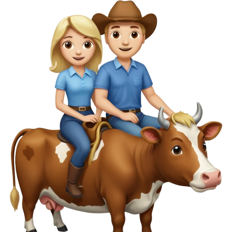 WBlond man and brown hair woman riding a cow emoji