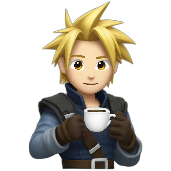 cloud strife with a cup of coffee emoji