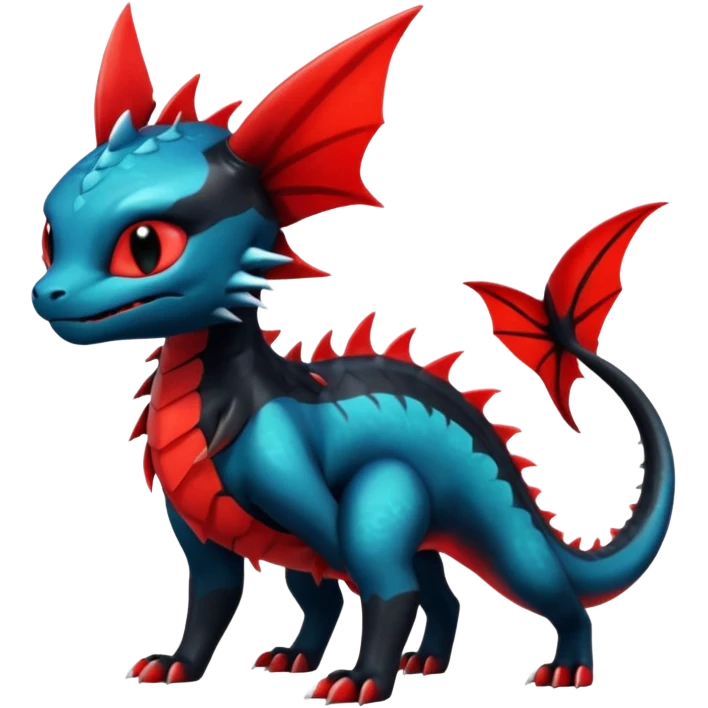 Shiny Red And Black Colorful Litten-Salandit-Vaporeon-Toothless-Fakémon-hybrid-creature (full body)  emoji