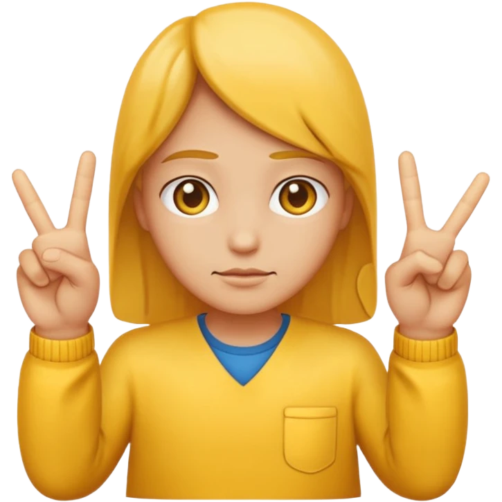 An standard yellow-color emoji that looks very serious and has his hands clasped while making a peace sign infront to portray a meaning of deep thinking or serious consideration. emoji