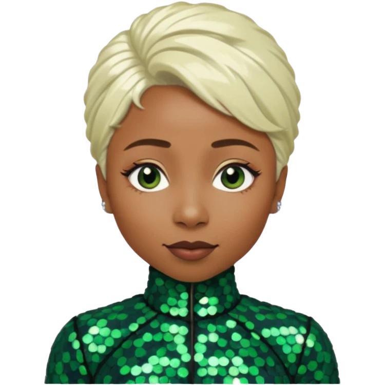 Cynthia Erivo with platinum blonde hair, dark green sequin outfit emoji