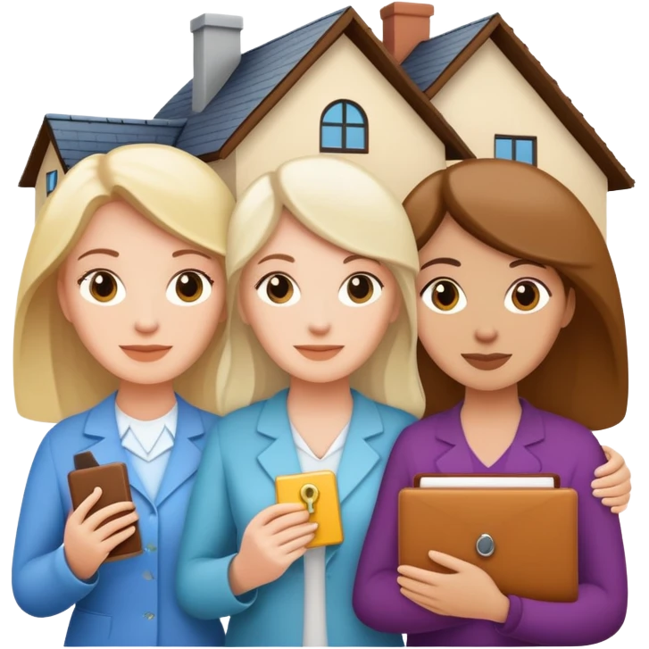 3 white women holding a home title emoji