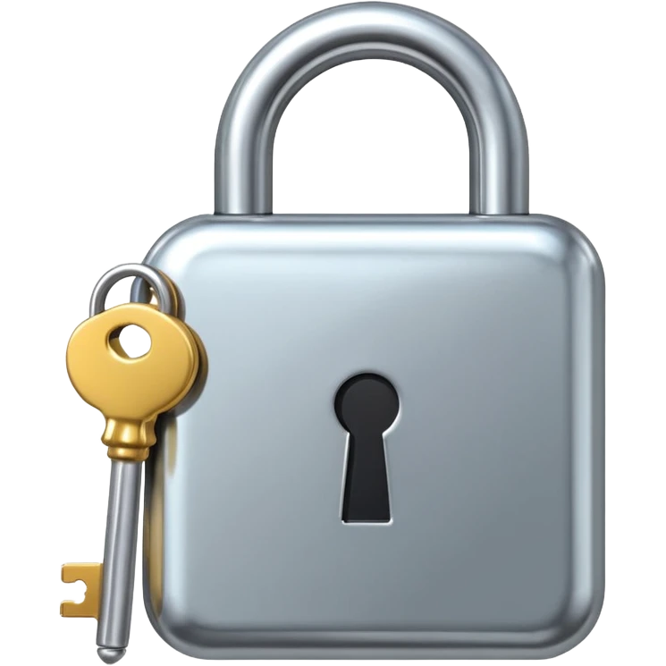 A chrome silver lock and key emoji, smooth metallic surfaces, glossy reflections, luxury swag vibe, minimal iOS emoji style, centered on clean white background emoji