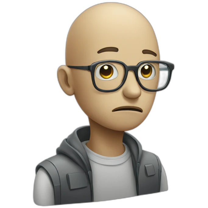Bald sad robot man with glasses emoji