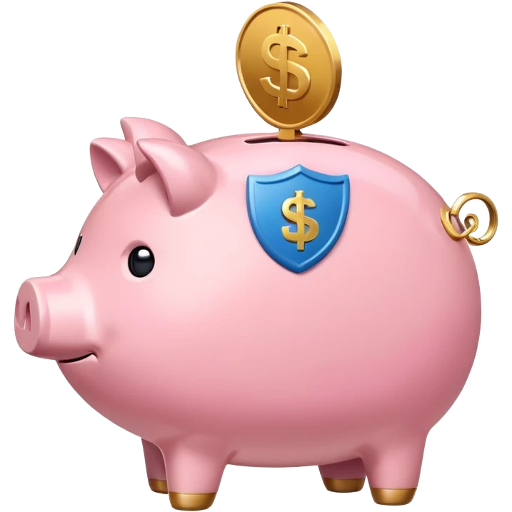 A clean and simple emoji-style icon: A stylized piggy bank with a coin dropping into it from above. Next to the piggy bank, a small shield symbolizing security and protection. Minimal details, rounded shapes, bright flat colors, consistent with standard emoji design. emoji