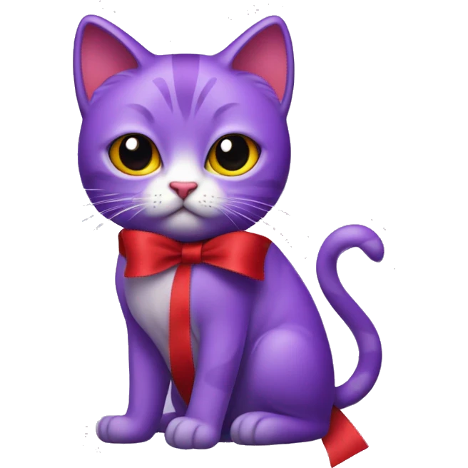 Shameful purple cat with red ribbon hairpin emoji