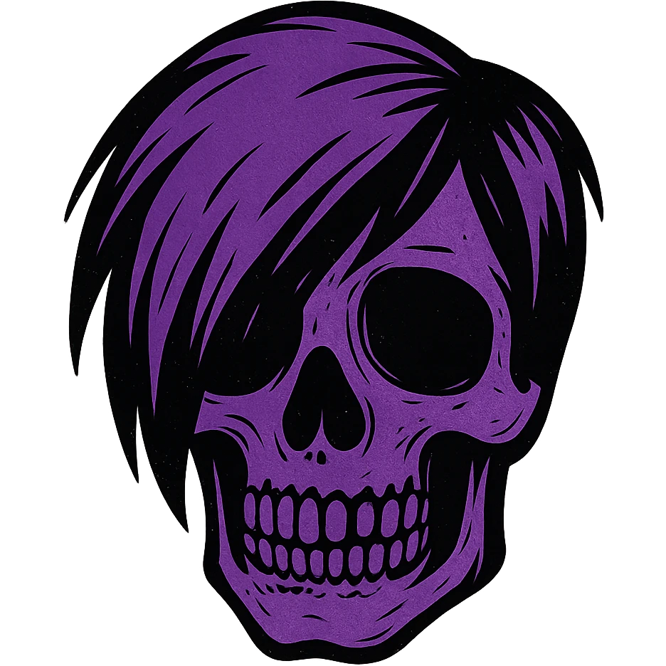 emo style black and purple skull, no background emoji