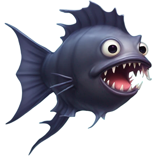 Anglerfish with a glowing lure hanging from its forehead, sharp teeth, and big eyes. emoji