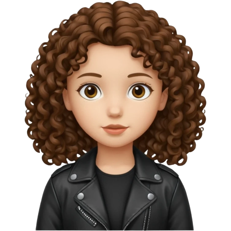 girl kid curly brown hair wear leather jacket emoji