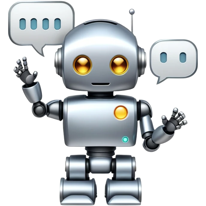 cute robot with speech bubbles and text emoji