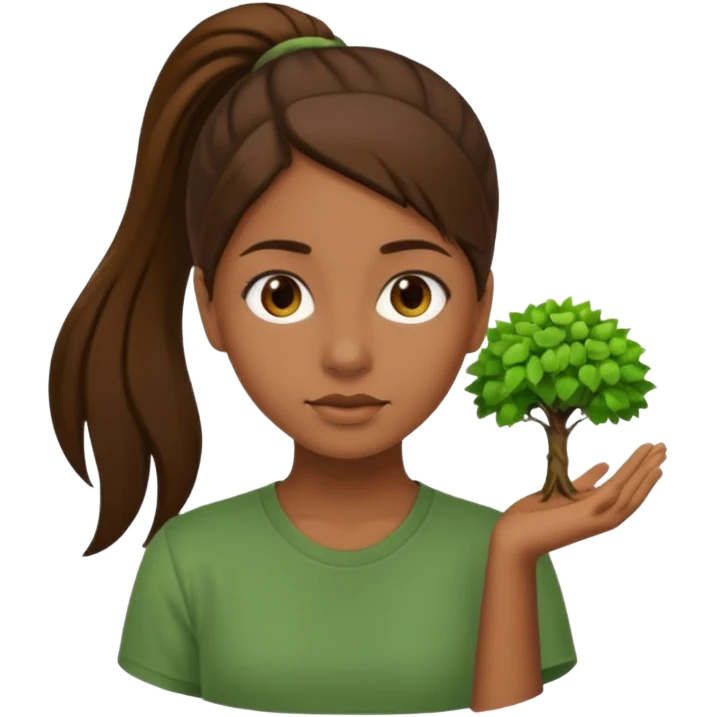 Make a zumba coach emoji, brown eyes, brown hair girl, green shirt withe "the roots" on it, longer pony tail hair emoji