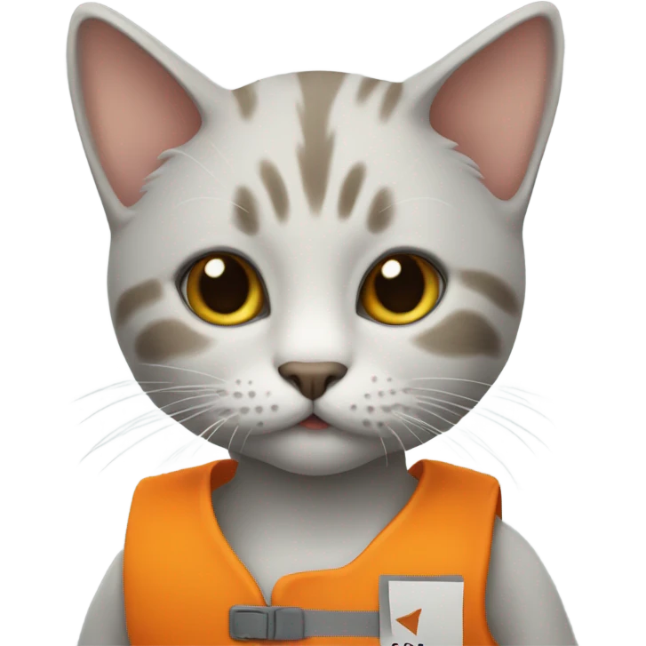 cat with a sign and an orange vest emoji