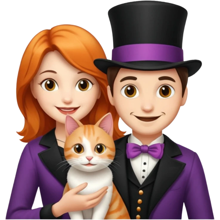 magician couple and their pet cat emoji