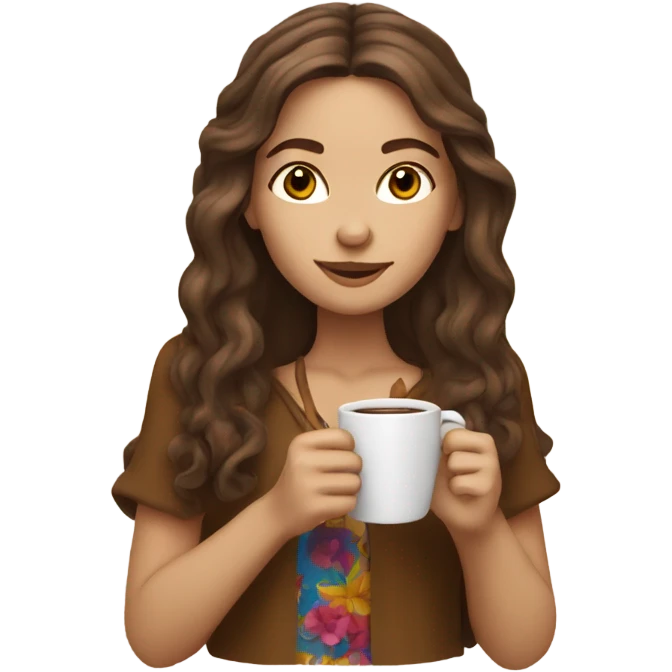 hippie girl with brown hair drinking coffee  emoji