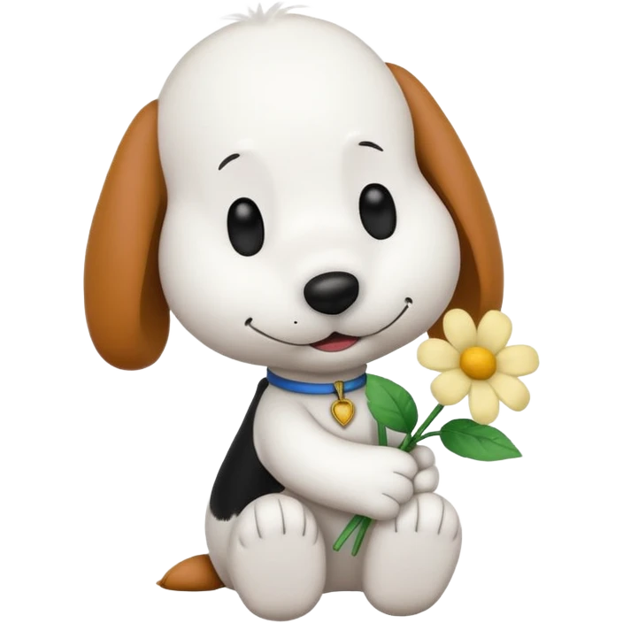 Snoopy holding a flower emoji