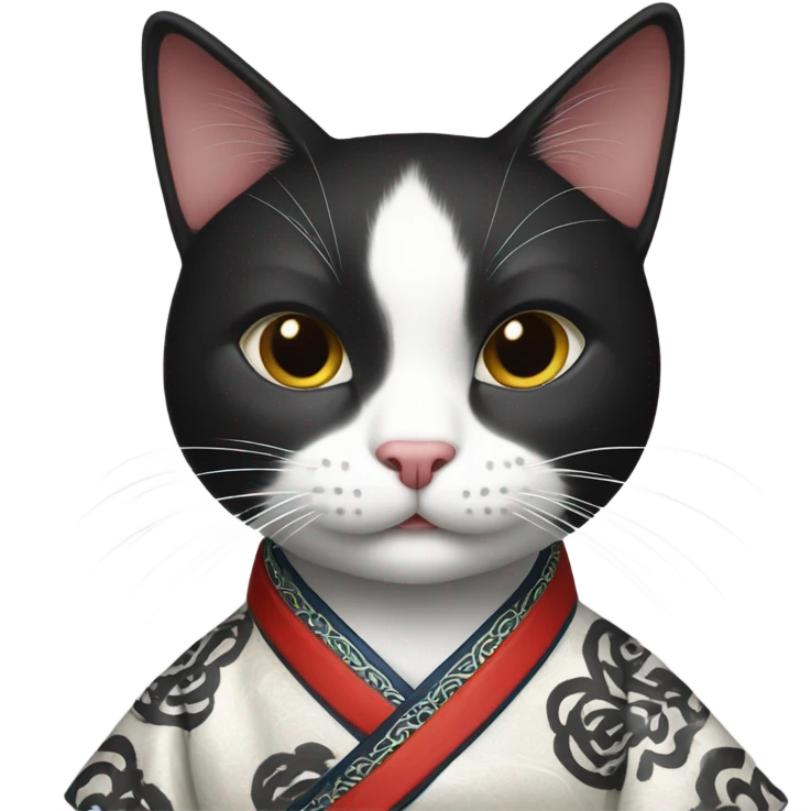 black and white cat wearing chinese clothes  emoji