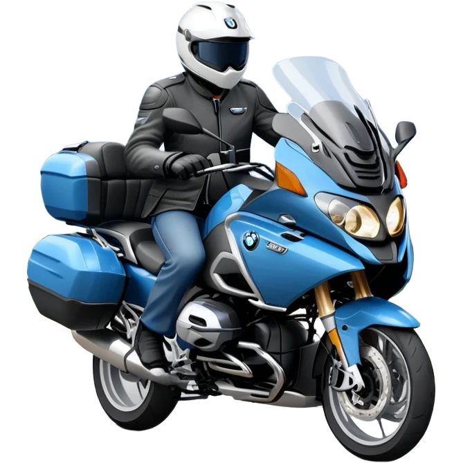 blue BMW R 1200 RT touring motorcycle with rider on road emoji