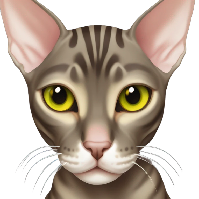 Dark Brown tabby sphynx stripes yellow green eyes emoji