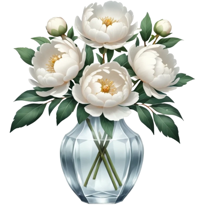 White peonies in crystal vintage  vase  emoji