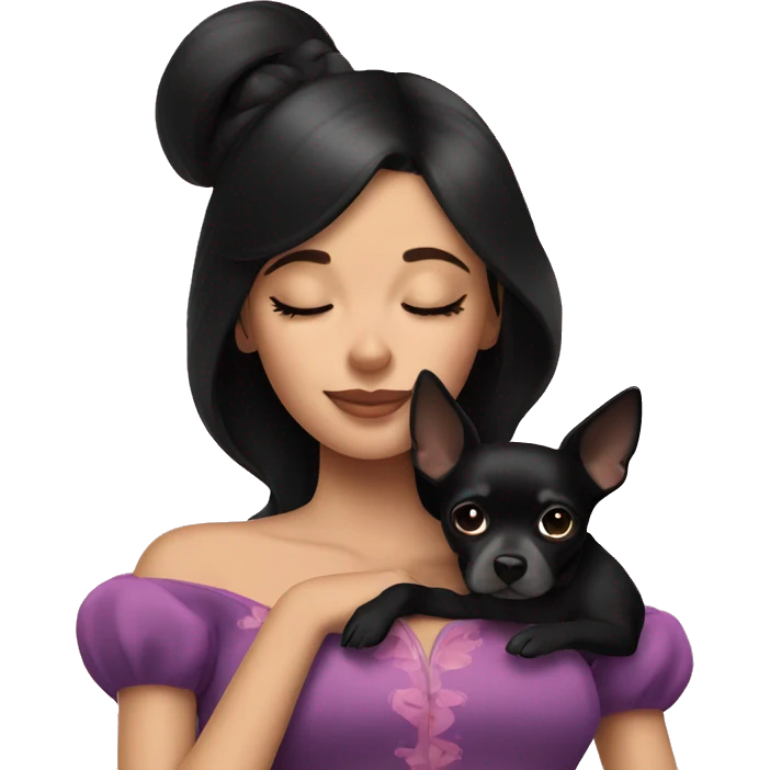 brunette Sleeping beauty girl with black chihuahua  emoji