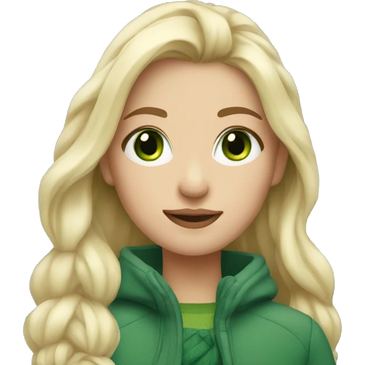 Girl in winter with green eyes and blonde emoji