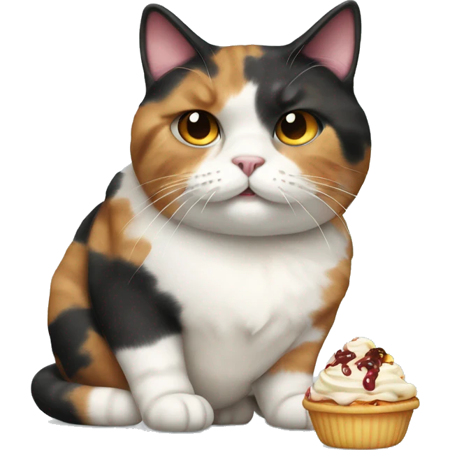 Realistic Fat calico cat with sundae emoji