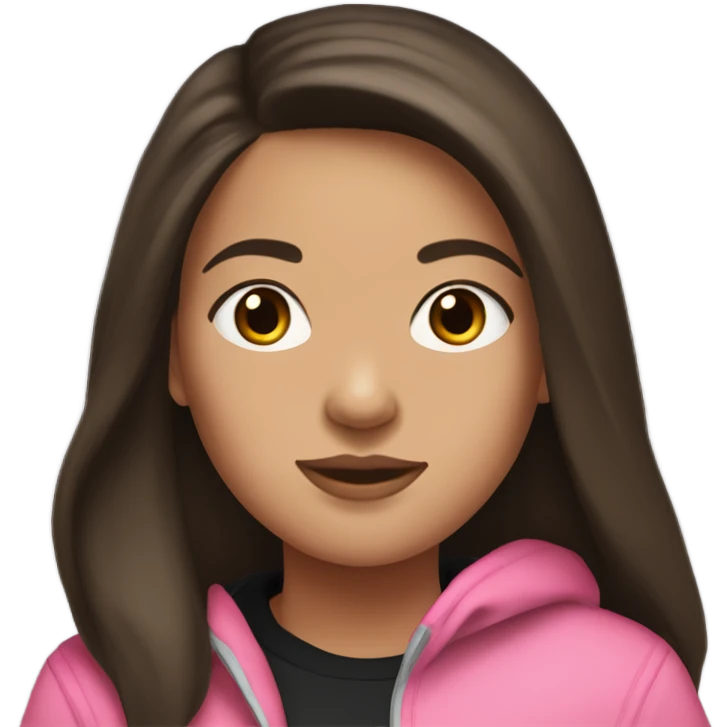 brunette girl with medium length long hair wearing a pink hoodie with black leggings and uggs emoji
