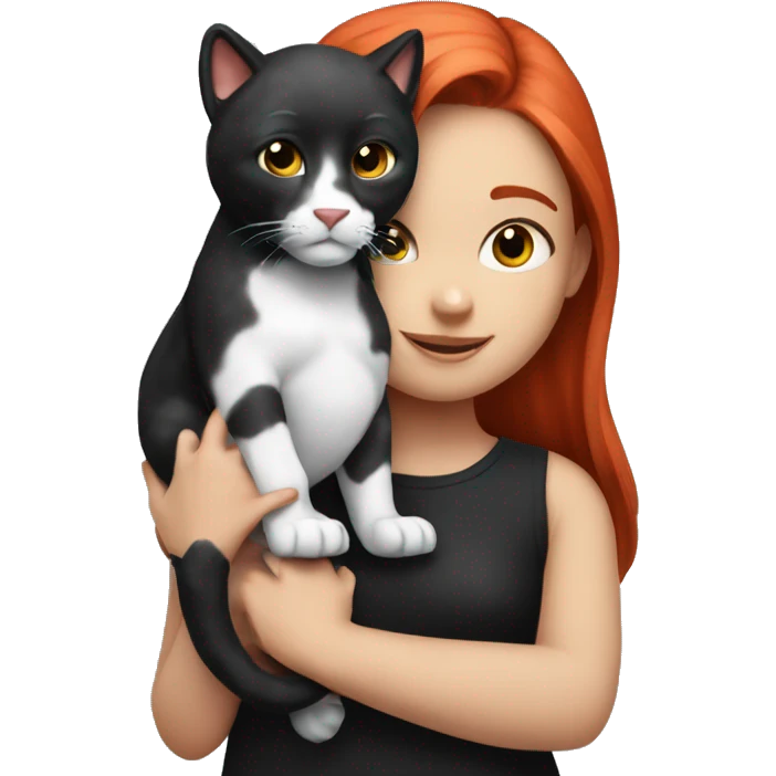 Red haired girl holding 1 black and white really super big cat emoji