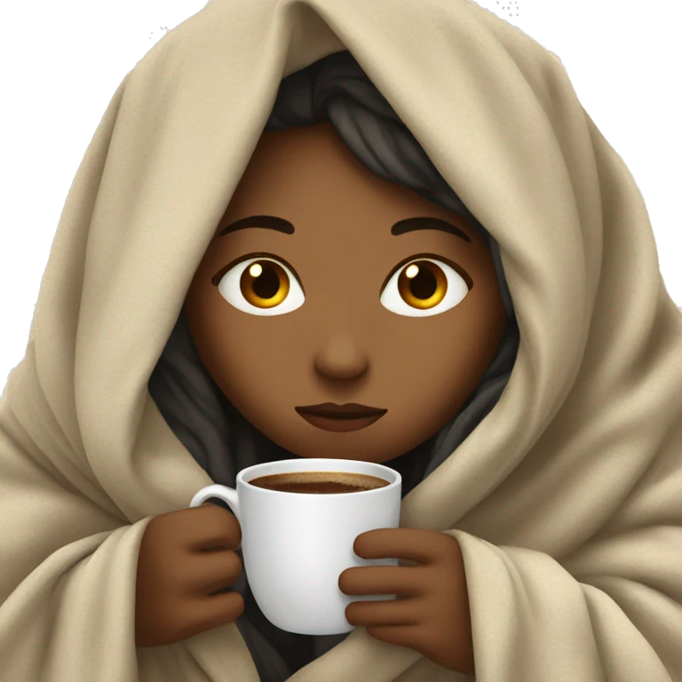 girl inside a blanket sipping coffee eyes closed emoji