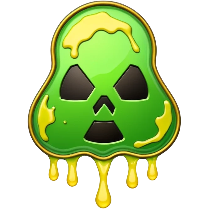 radioactive hazard symbol stylized to look like it is melting. The symbol is bright neon green and toxic yellow, with smooth dripping edges like liquid. emoji