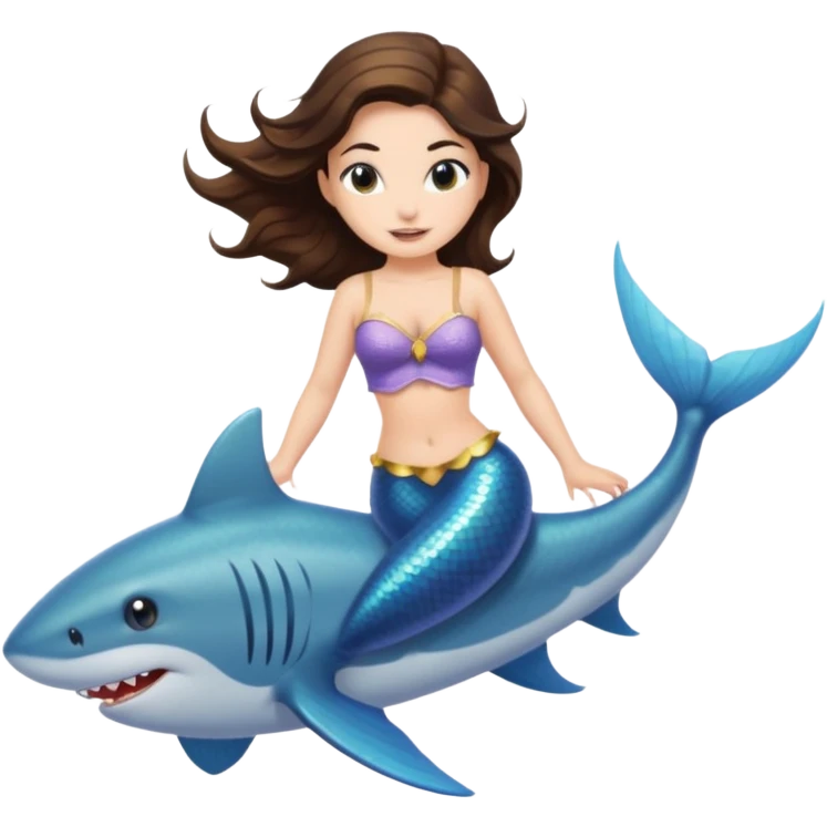 brunette mermaid riding a shark emoji