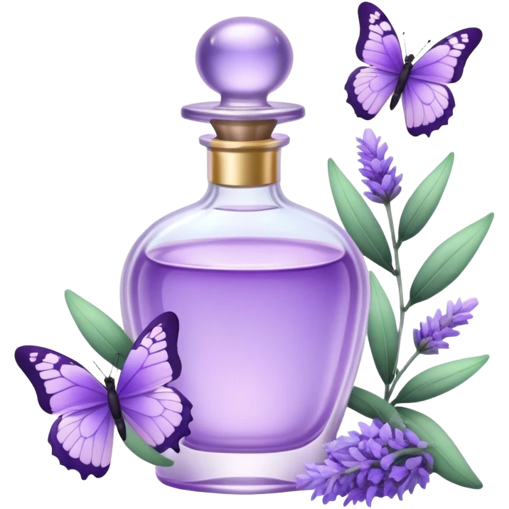 Lavender perfume with lavender flowers, and butterfly, pastel aesthetic, pastelcore emoji