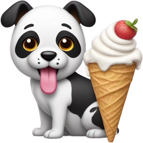 Dog with a panda tail eating ice cream  emoji