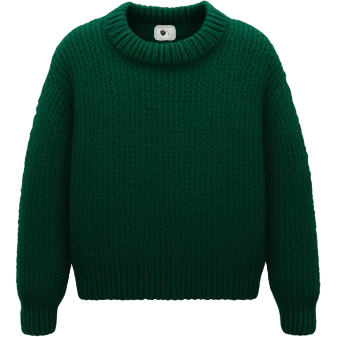 Dark green cropped oversize wool sweater, isolated emoji
