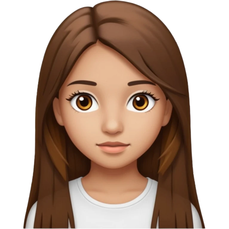 make a teenage 17 year old woman emoji with straight long brown hair and brown eyes with pretty eyelashes wearing a white top latina baddie emoji