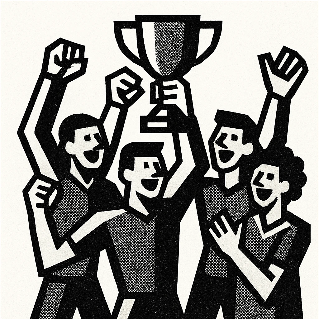 team celebrating with trophy emoji