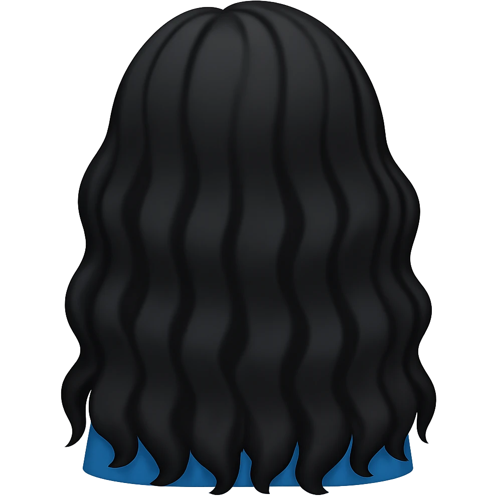 Make the long black hair wavy, keep the back view, in emoji style with no background. emoji