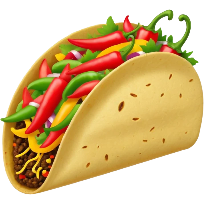 Mexican cuisine humanless avatar in bright style illustration. Taco with peppers, colorful palette, simple shapes, flat design, festive and bold. emoji