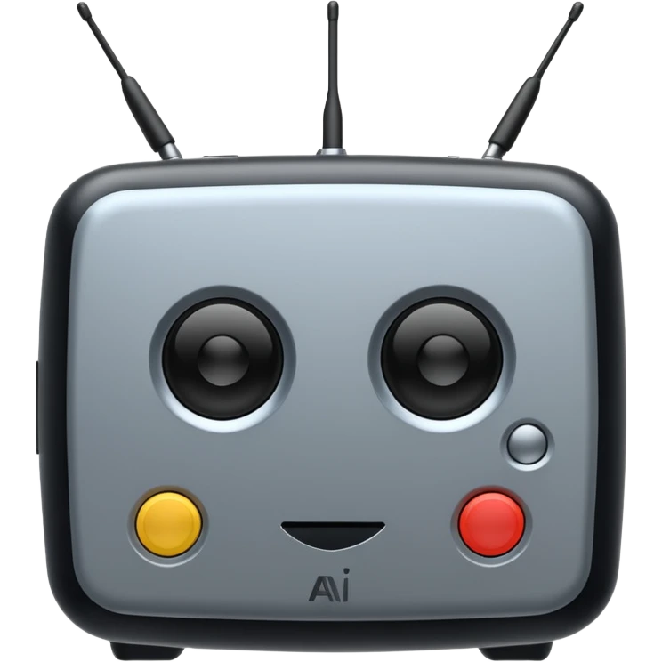 A simple 2d TV box facing the camera that has simple text 'AI' on its screen. The TV has antennas on it.  emoji