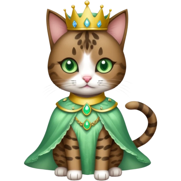 Brindle cat green eyes in princess outfit emoji