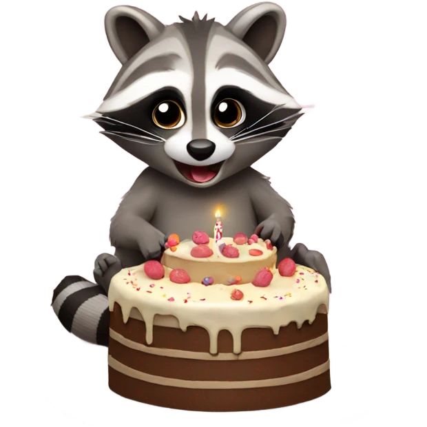 Raccoon eating birthday cake emoji
