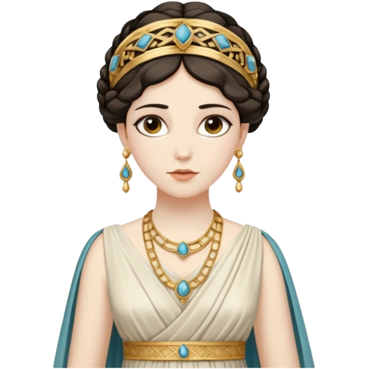 An emoji portrait of a Greek noblewoman. She wears a peplos dress with intricate folds and gold jewelry. Her expression is calm and intelligent. emoji