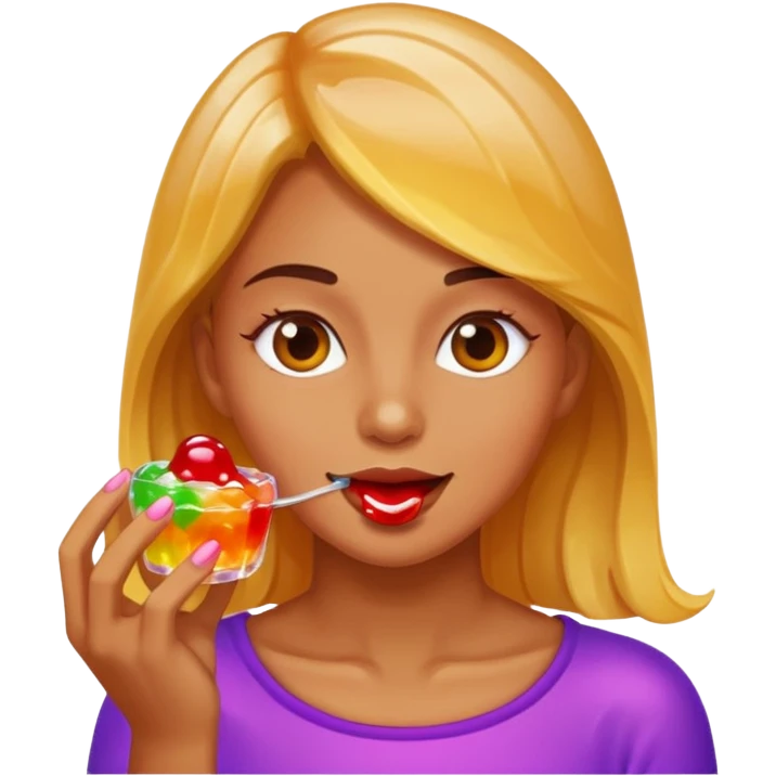 Woman eating yelly emoji
