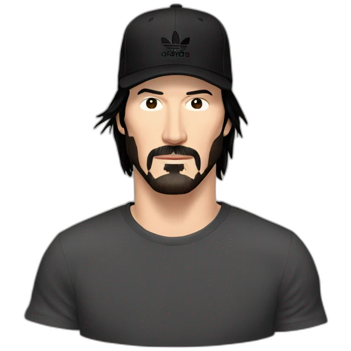 no facial hair keanu reeves with a black addidas cap emoji