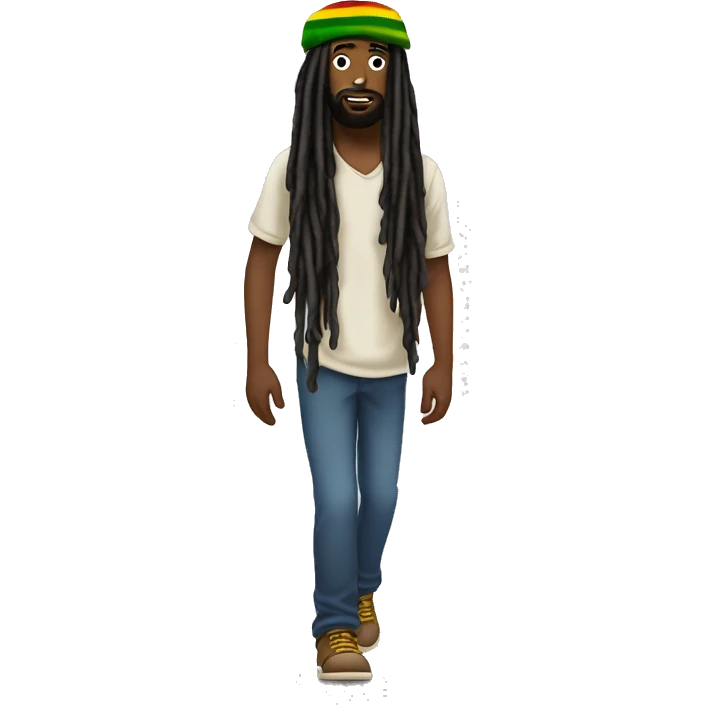 A black rastaman with shoulder long dreadlocks walking towads left side. emoji